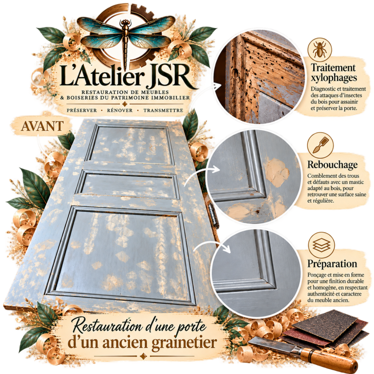 Restauration d'une porte d'un ancien grainetier par L'Atelier JSR